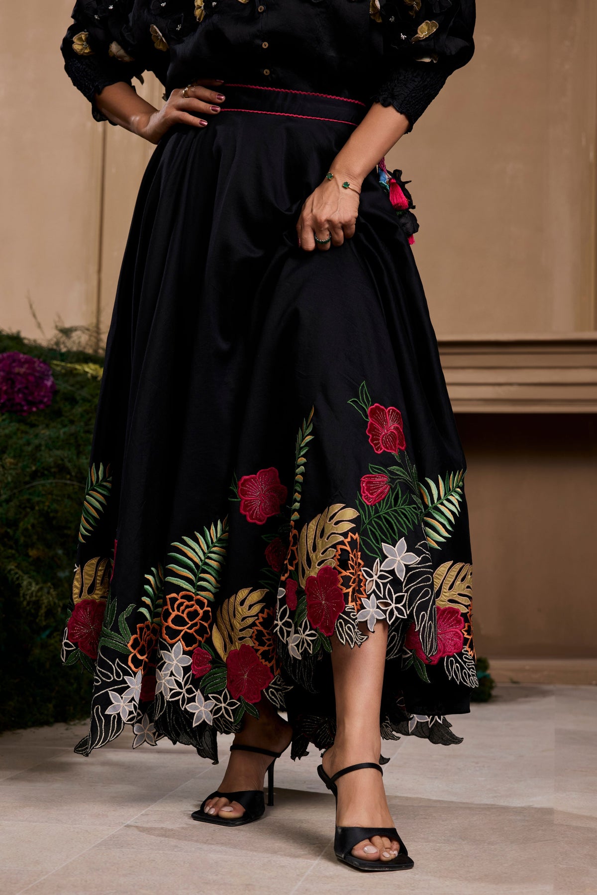 Black Floral Cutwork Skirt