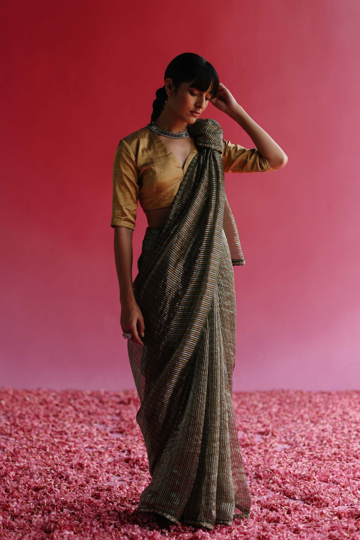 Aago Gold Saree Set