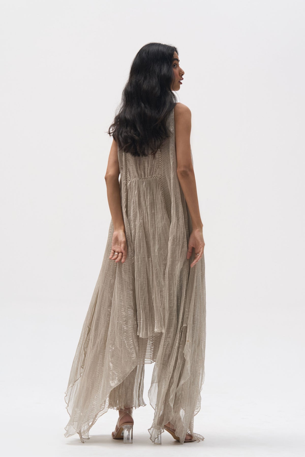 Flora Metallic Crinkle Midi Dress