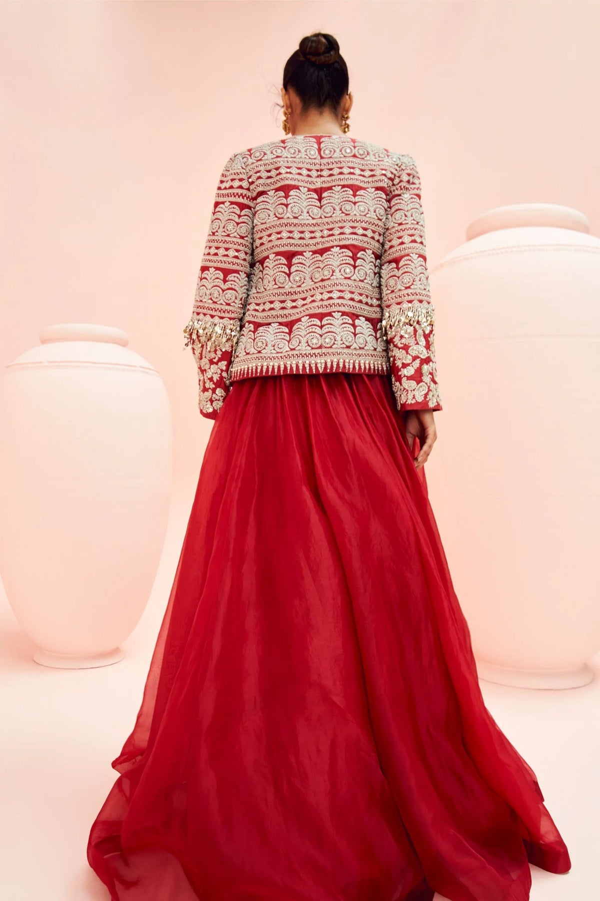 Love Red Lehenga And Embroiderd Jacket Set