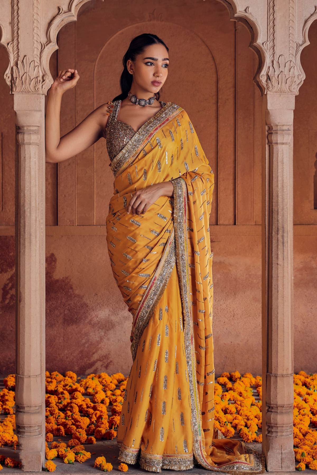 Lalita silk Linen Satin Saree With Detailed Embroidery