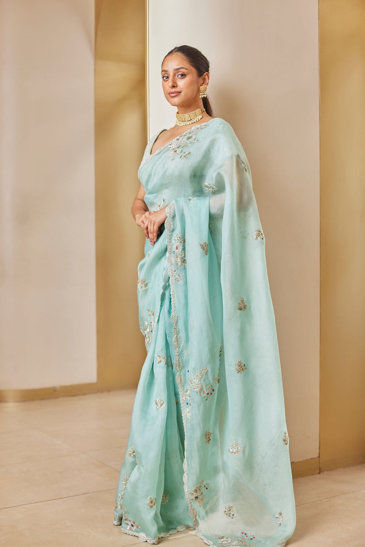 Teal Embroidered Saree