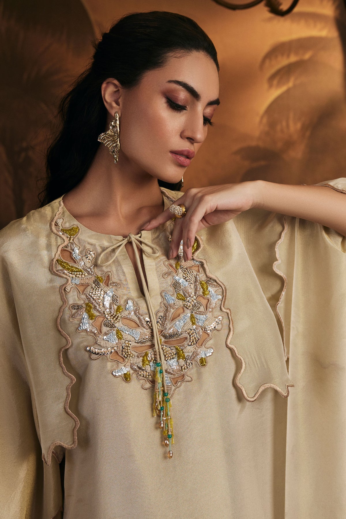 Champagne Gold Embroidery Kaftan