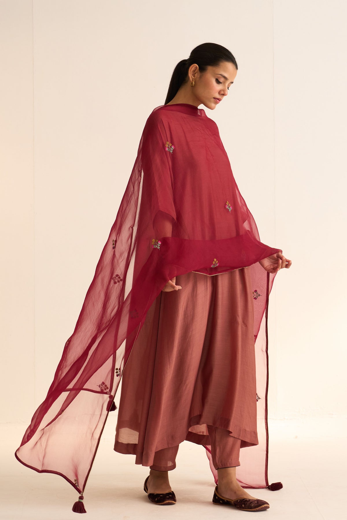 Parisa Deep Red Organza Dupatta