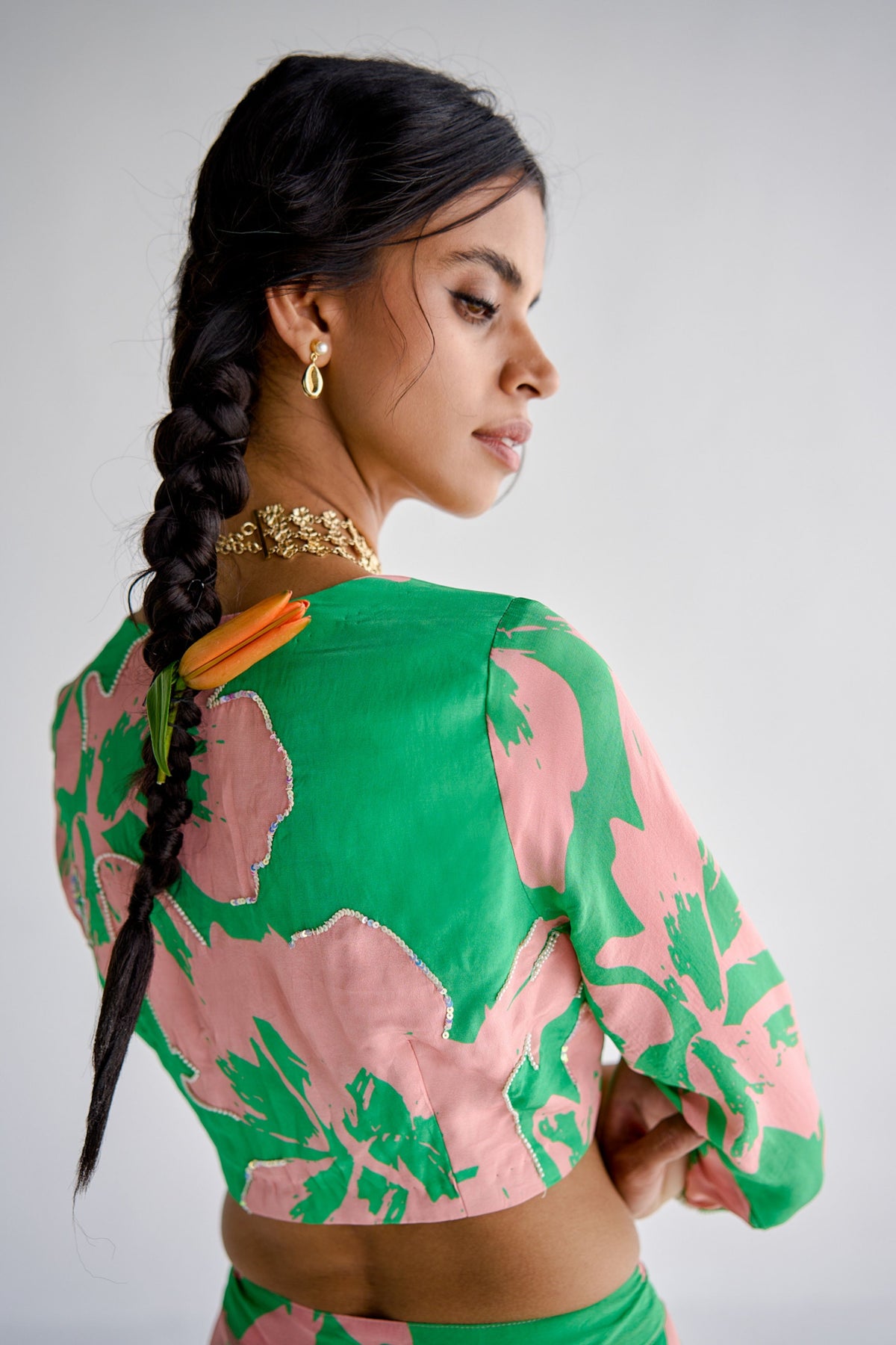 Green Print Lehenga With Blouse