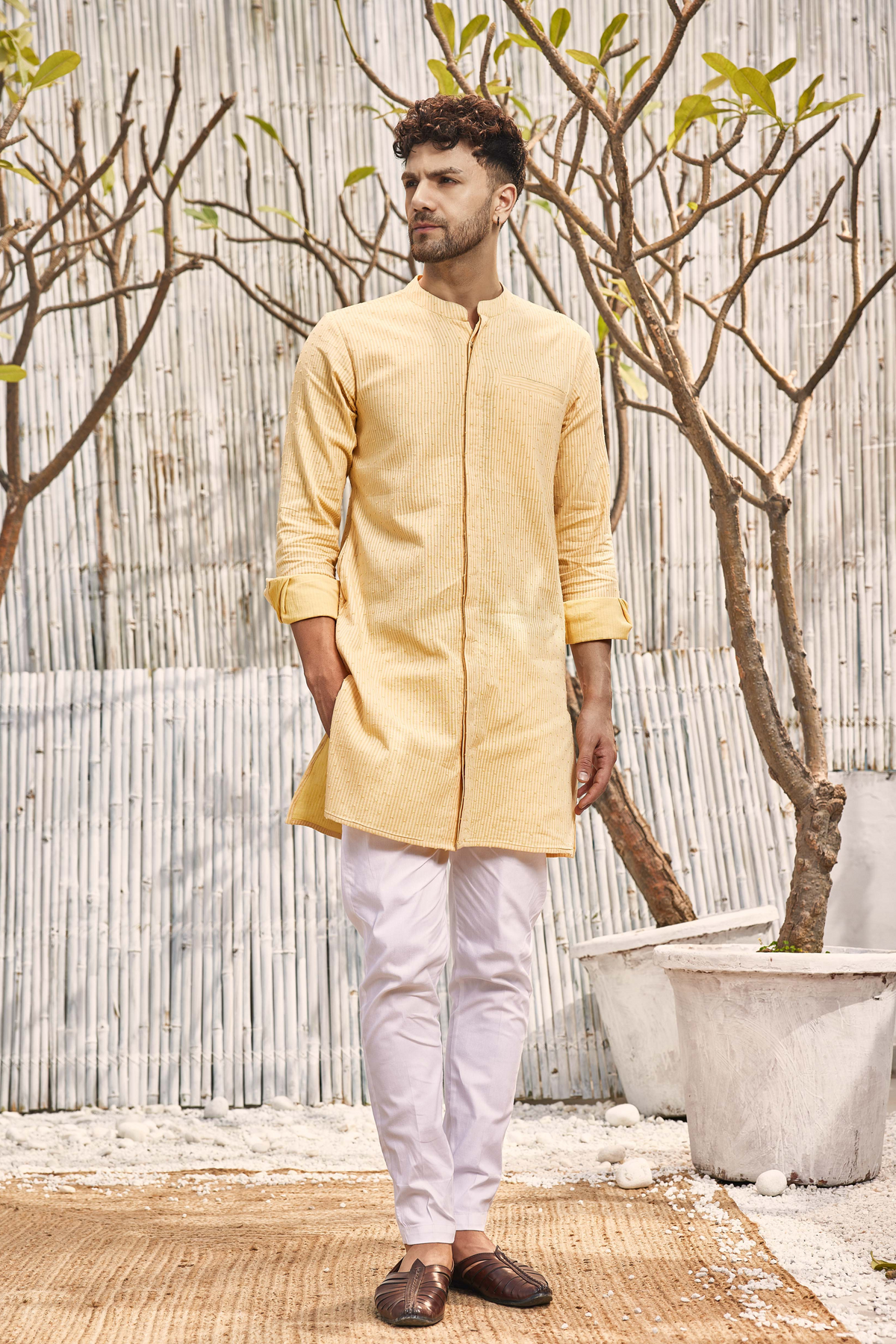 Cotton Yellow Straight Kurta Set