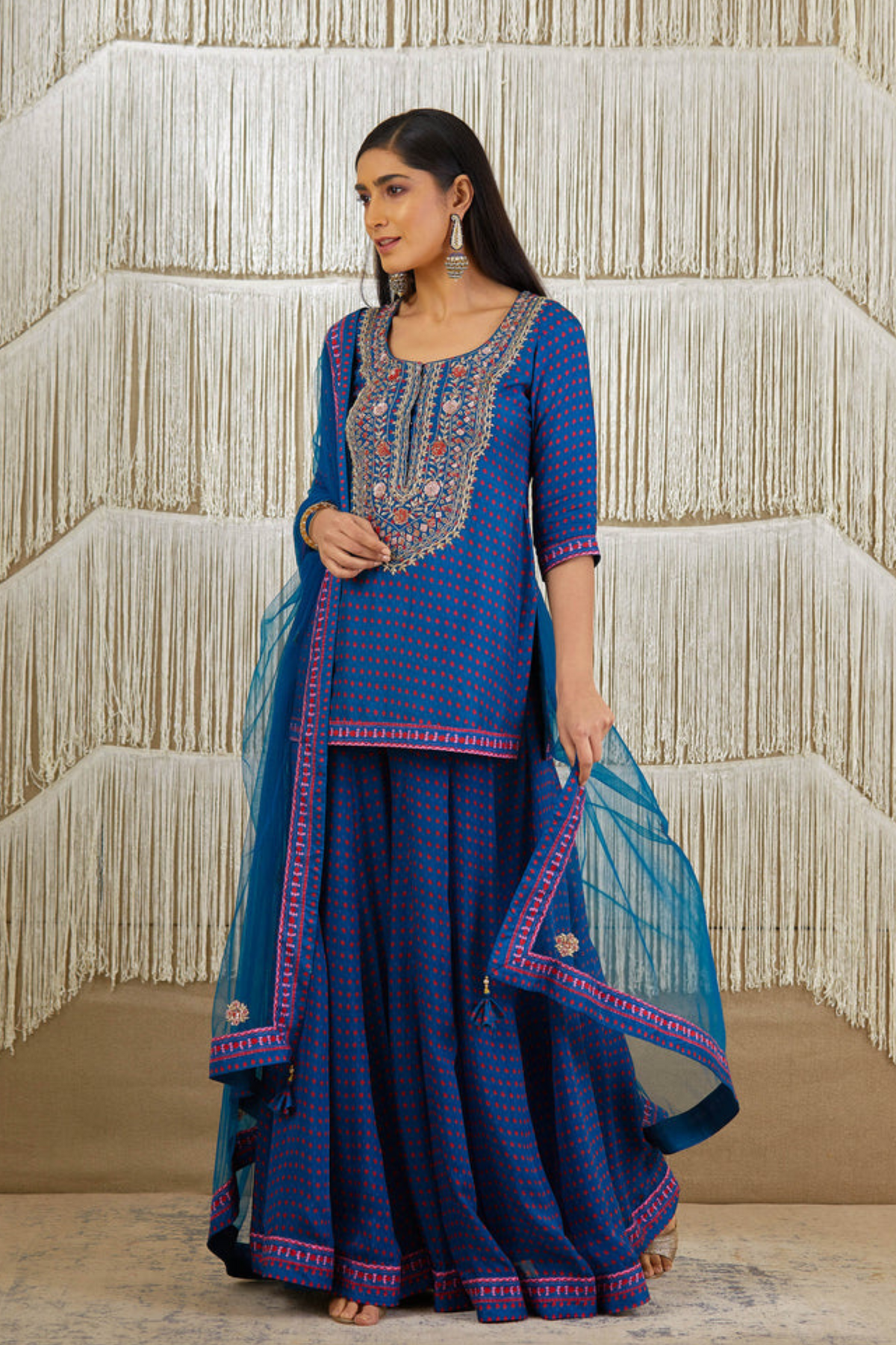 Blue zardozi embroidered sharara set