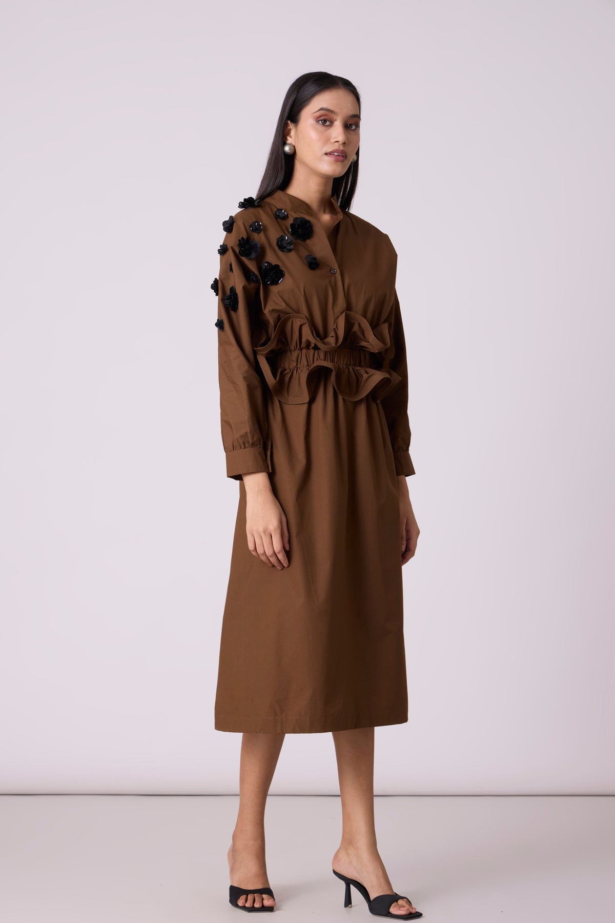 Alexa Applique Olive Brown Dress