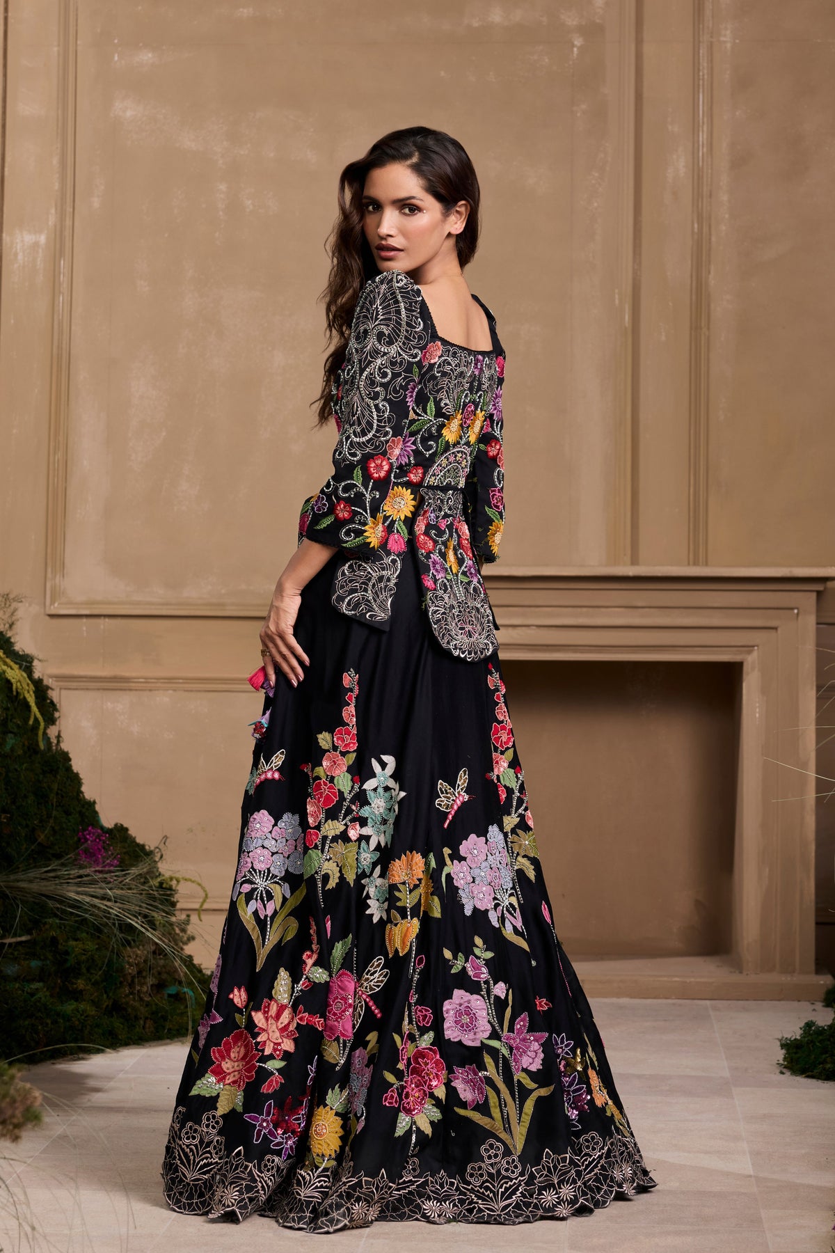 Black Floral Embroidered Lehenga