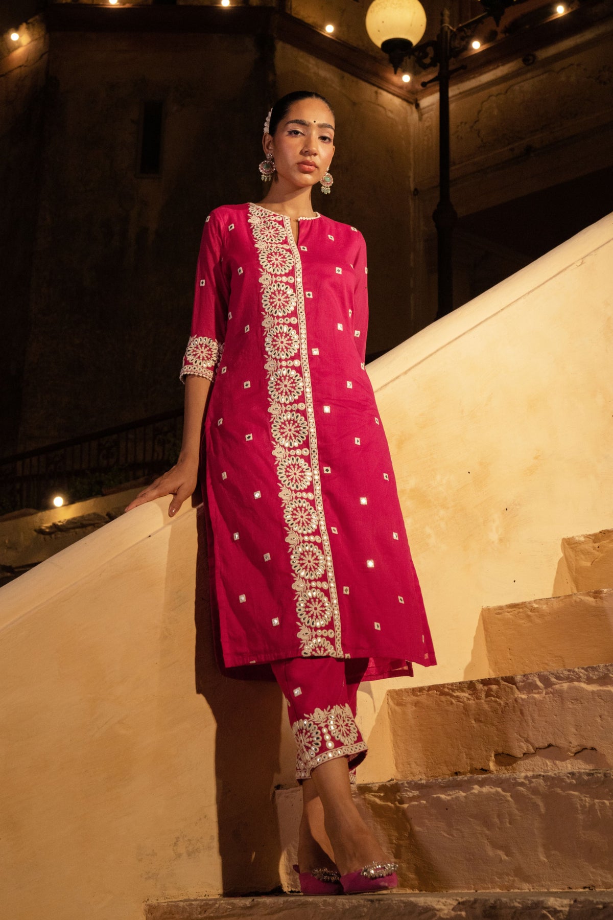 Fuchsia Circle Kurta Set