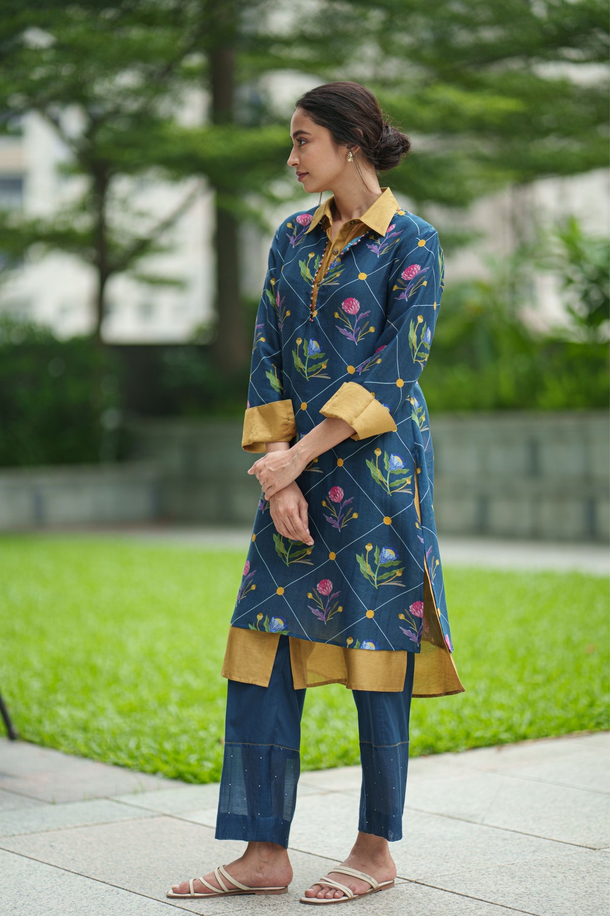 Dahlia Blue Geo Kurta With Pants