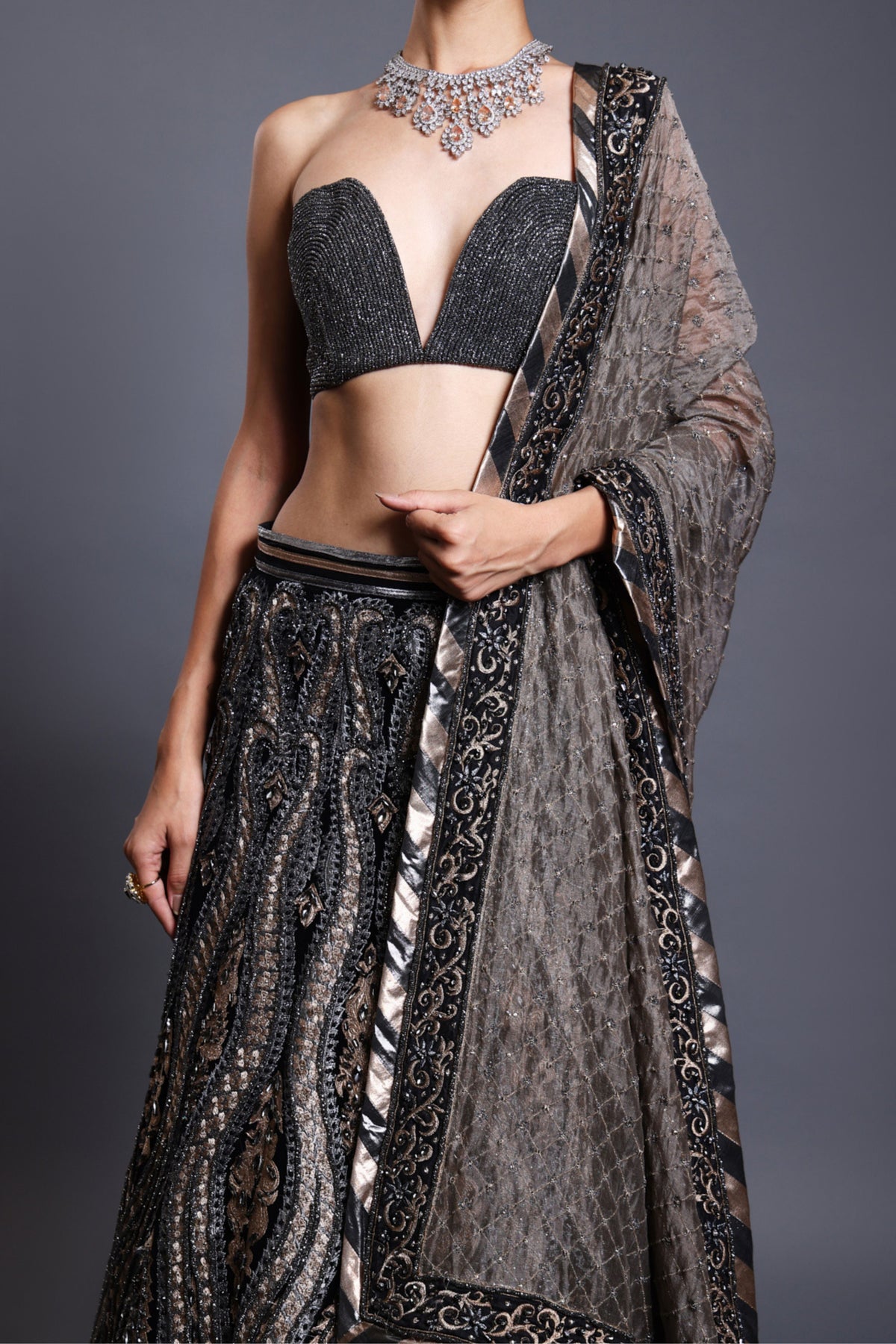 Black Embroidered Lehenga Set