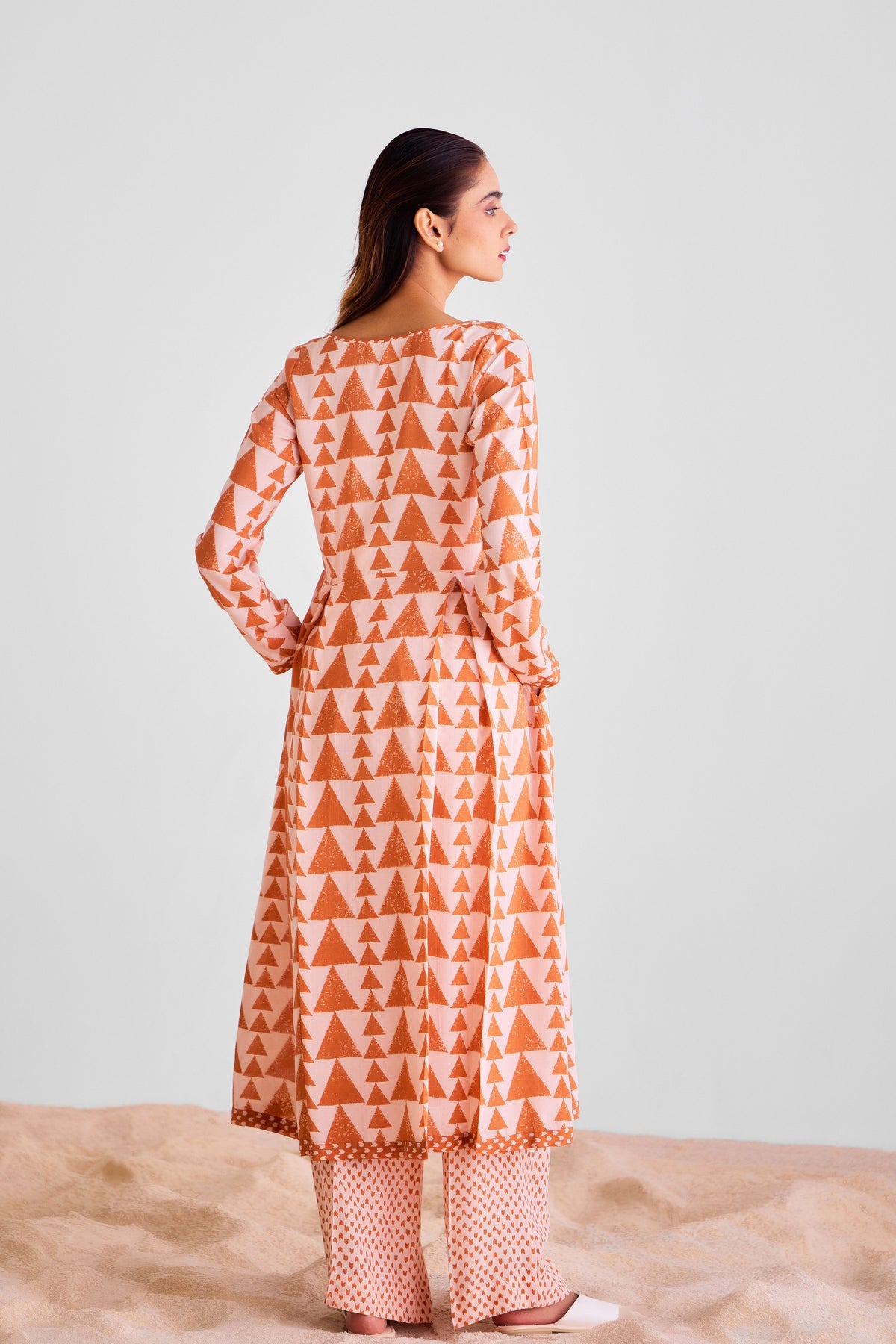 Peach Printed Kurta Set