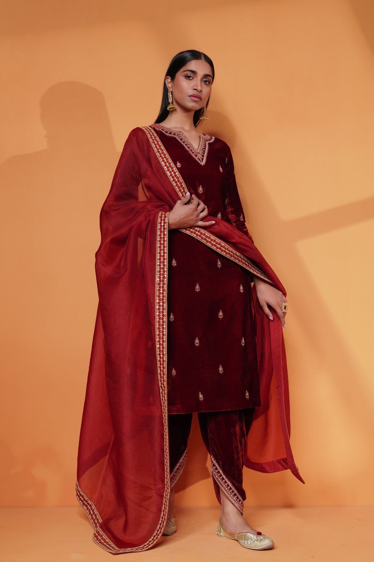 Rust Embroidery Kurta Set