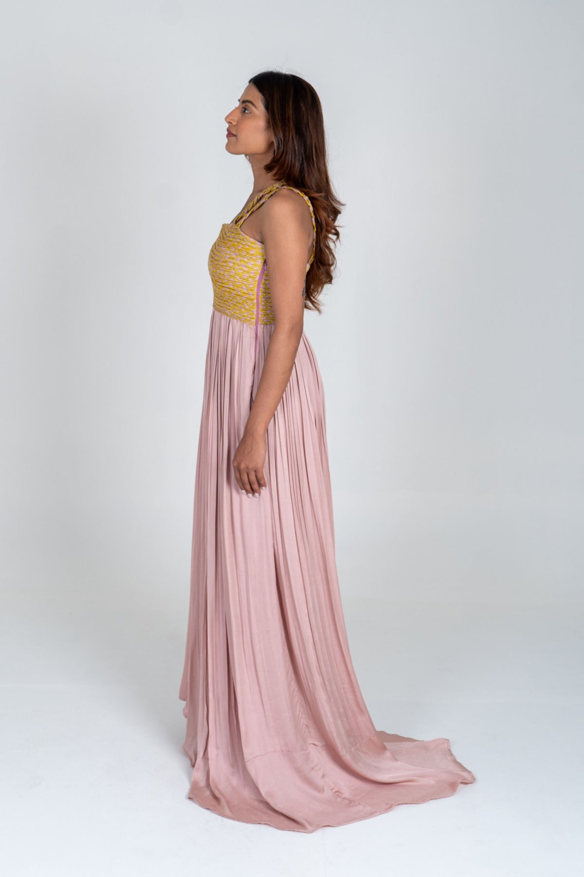 Pink-yellow Bustier Gather Gown