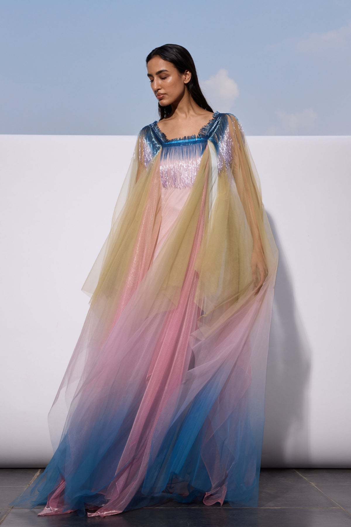 Glass Yoke Tulle Kaftan