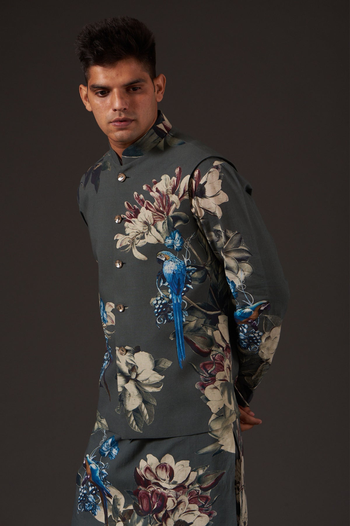 Grey Floral Kurta Set