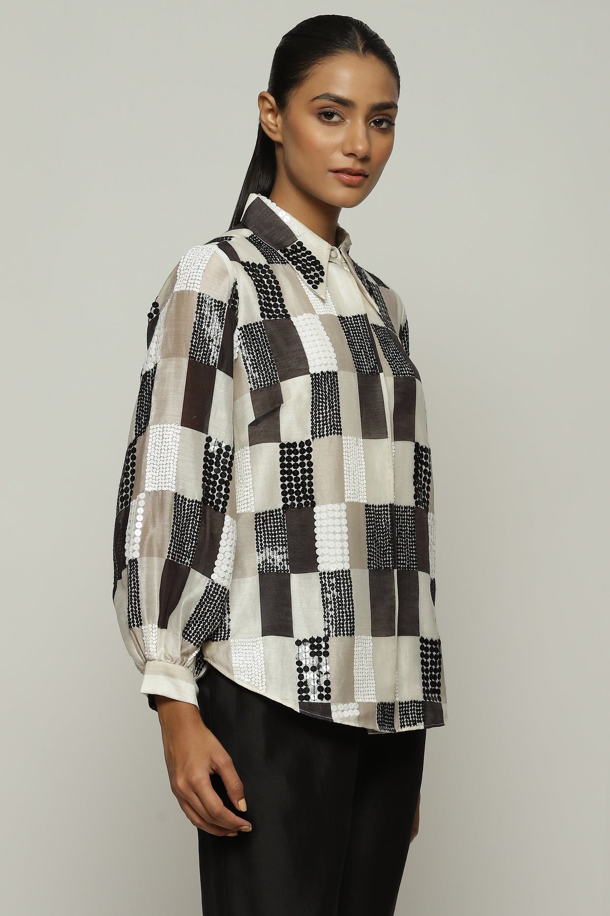 Print And Sequins Blocks Shirt