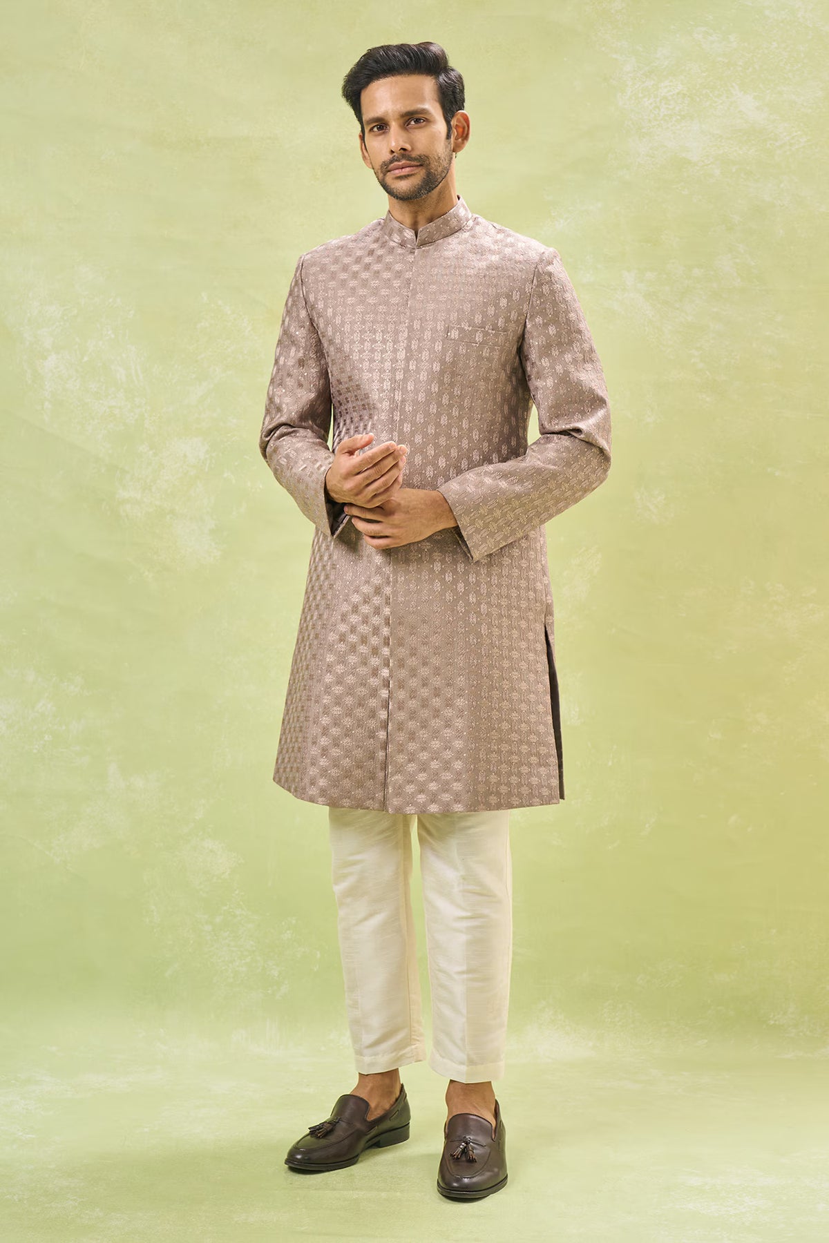 Grey Embroidered Achkan Set