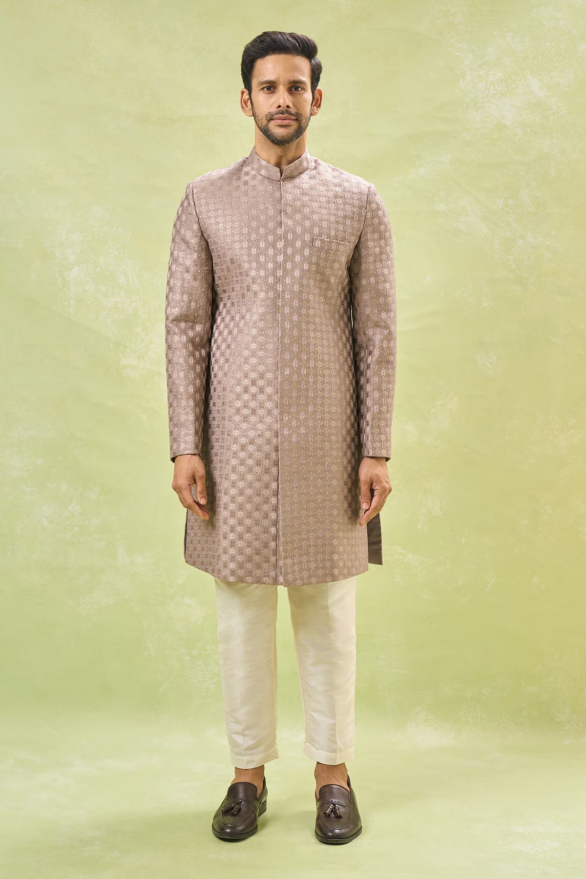 Grey Embroidered Achkan Set