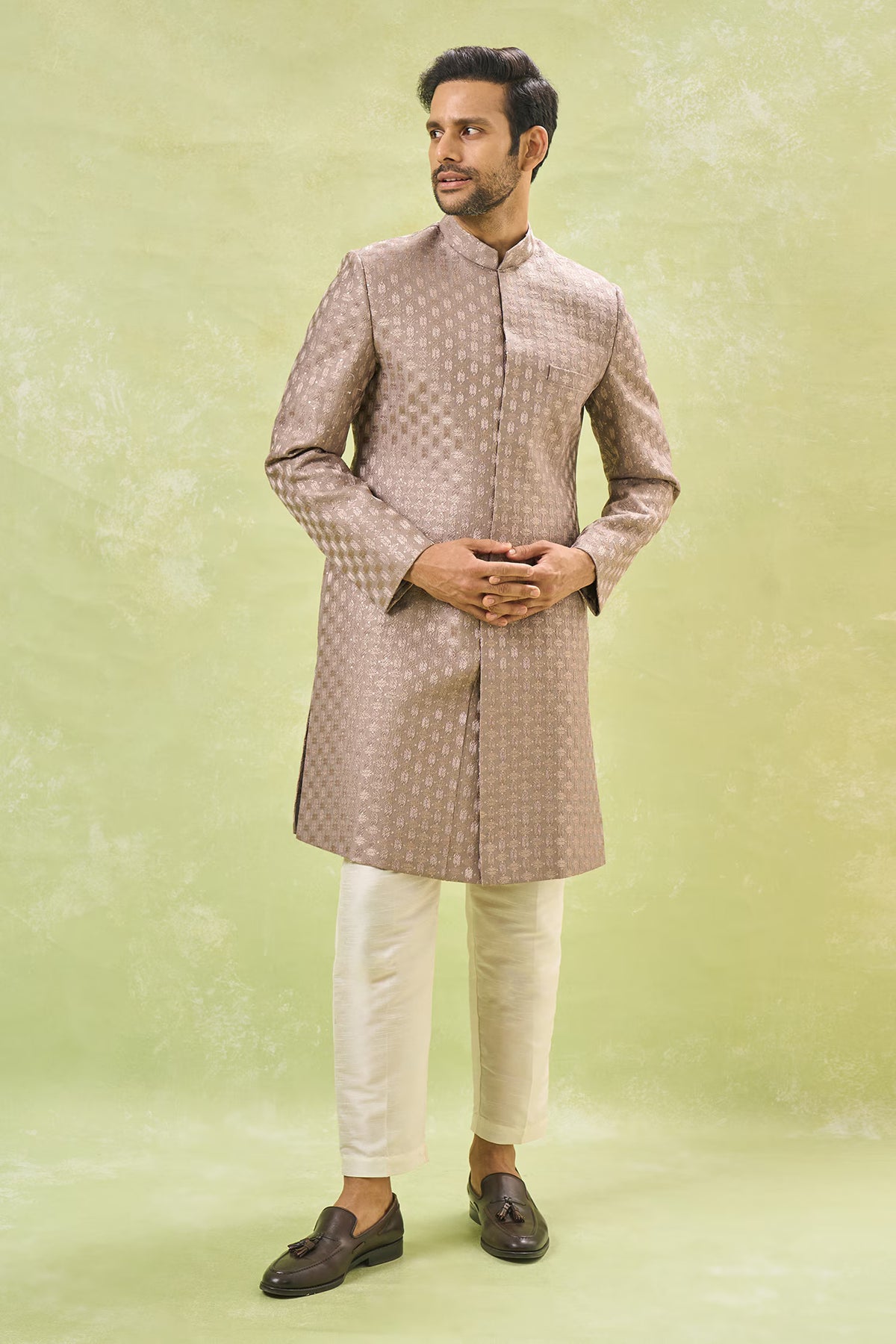 Grey Embroidered Achkan Set