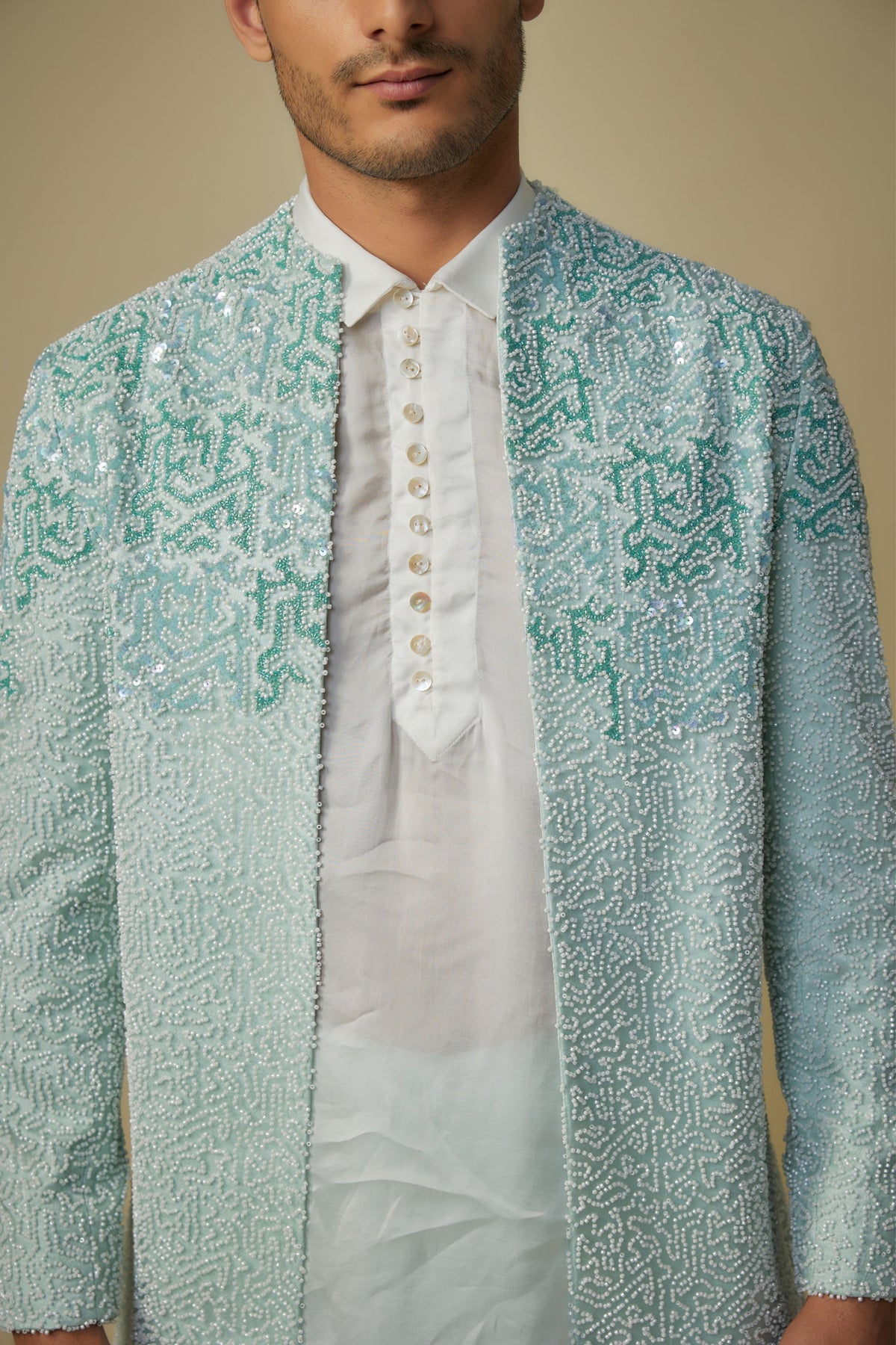 Mint Embroidered Jacket Set