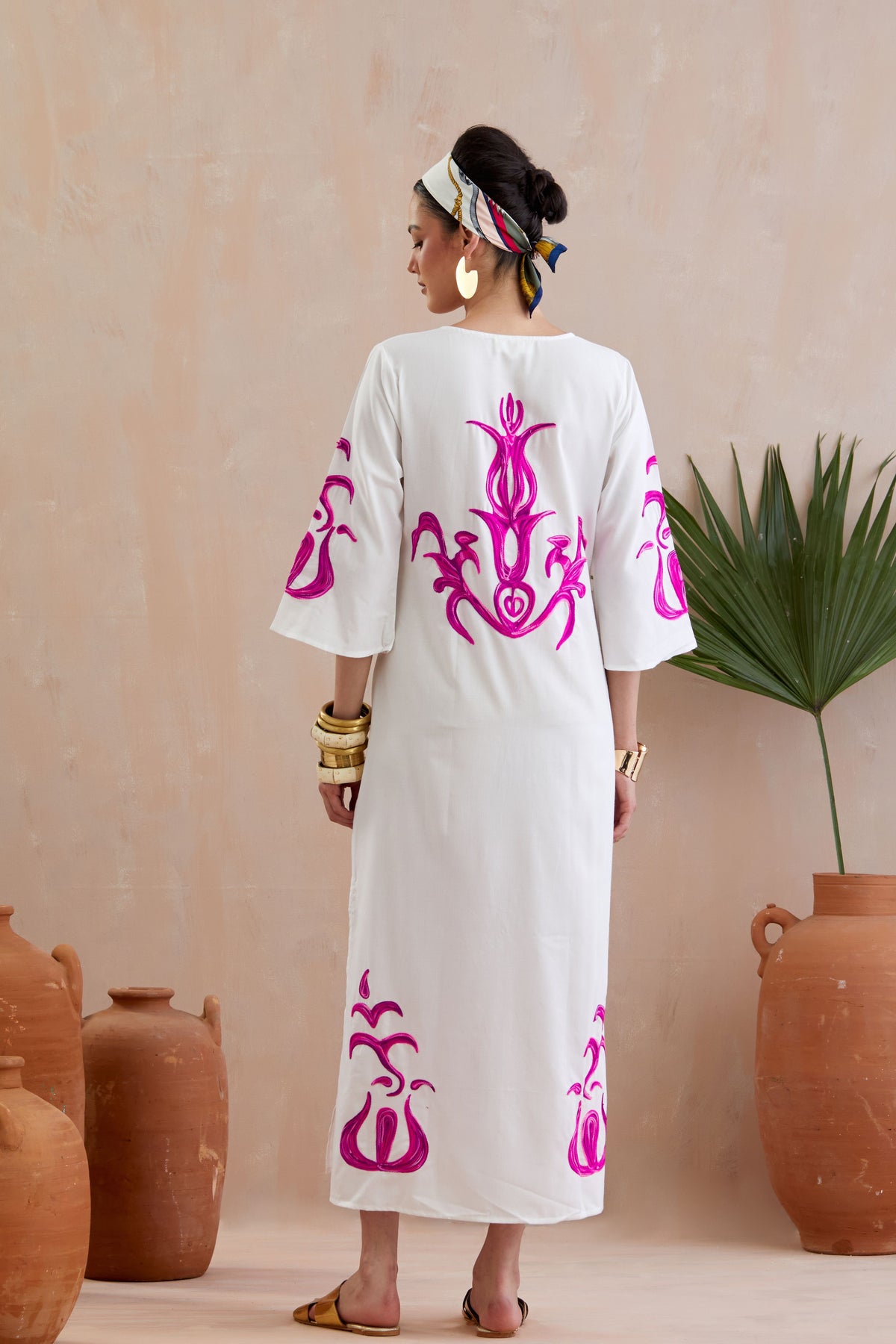 Ivory and Fuschia Maxi Dress