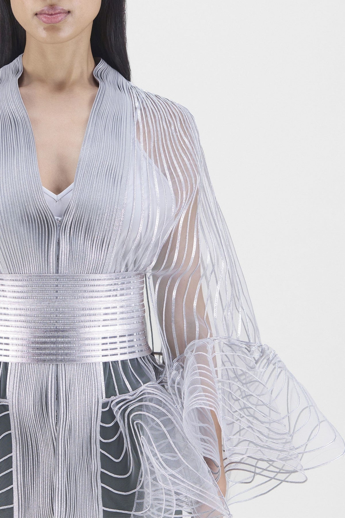 Metallic Silver Ruffle Cape