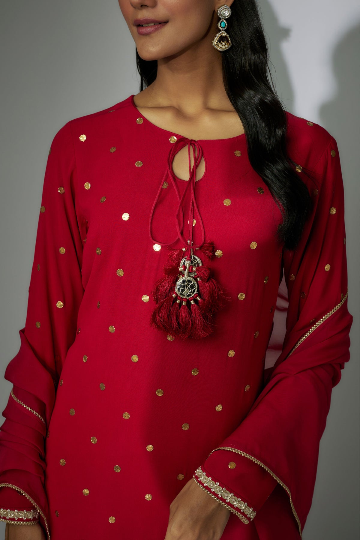 Red Embroidered Kurta Set