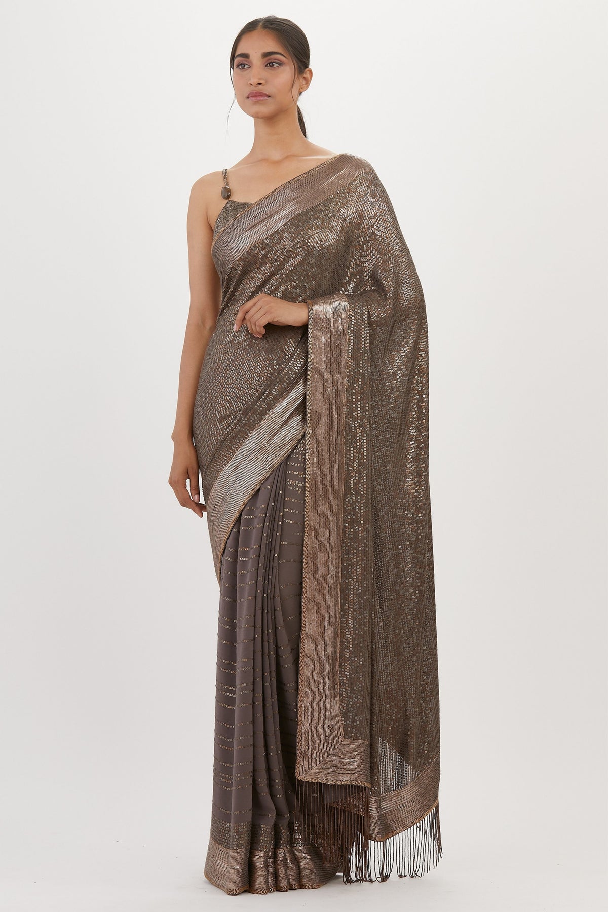 Charcoal Sequin Mosaic Saree Set