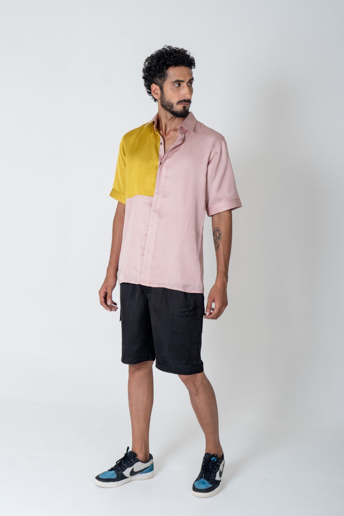 Pink-yellow Color-blocked Shirt