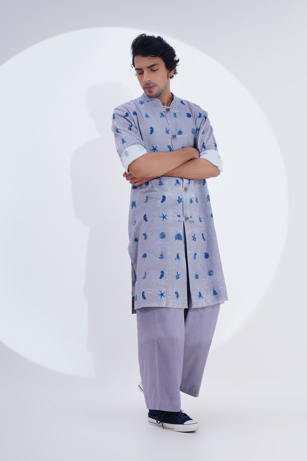 Grey Printed Long Kurta Set