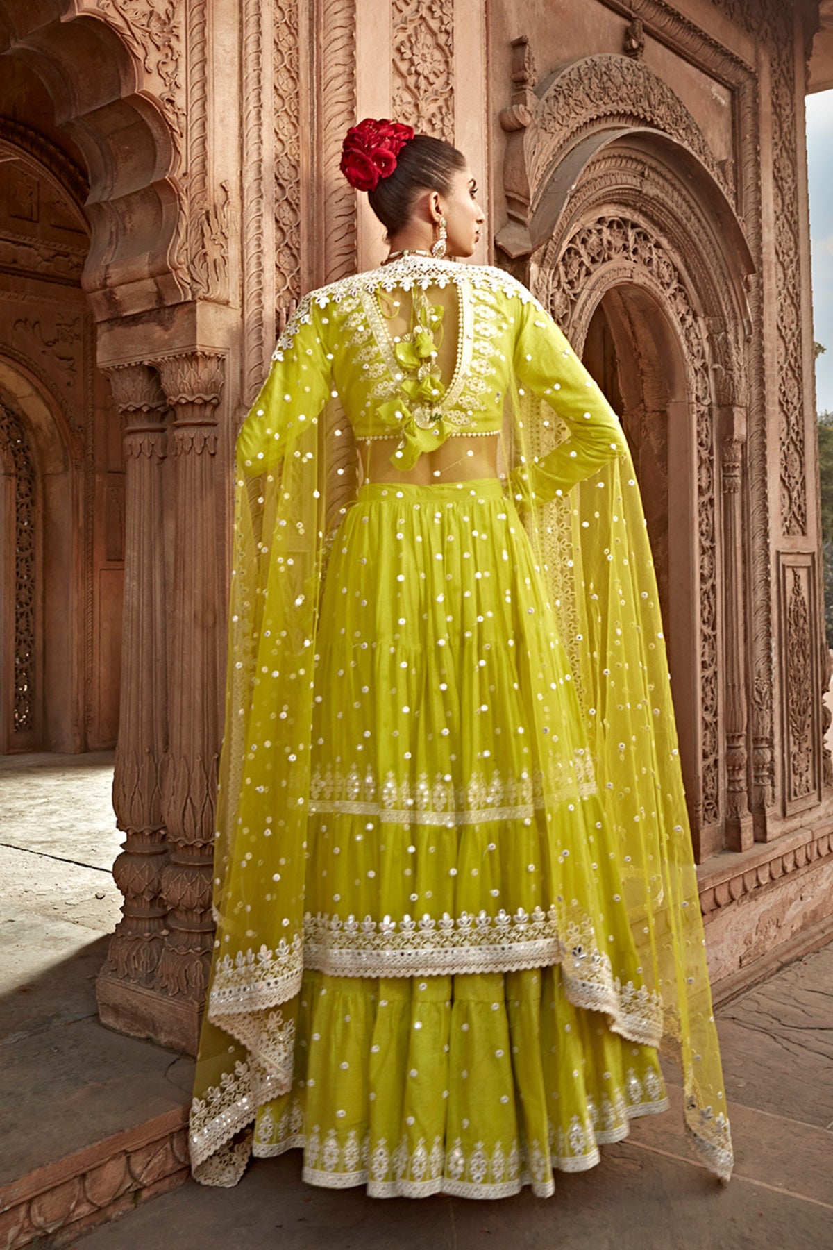 Neon Green Triangle Lehenga Set