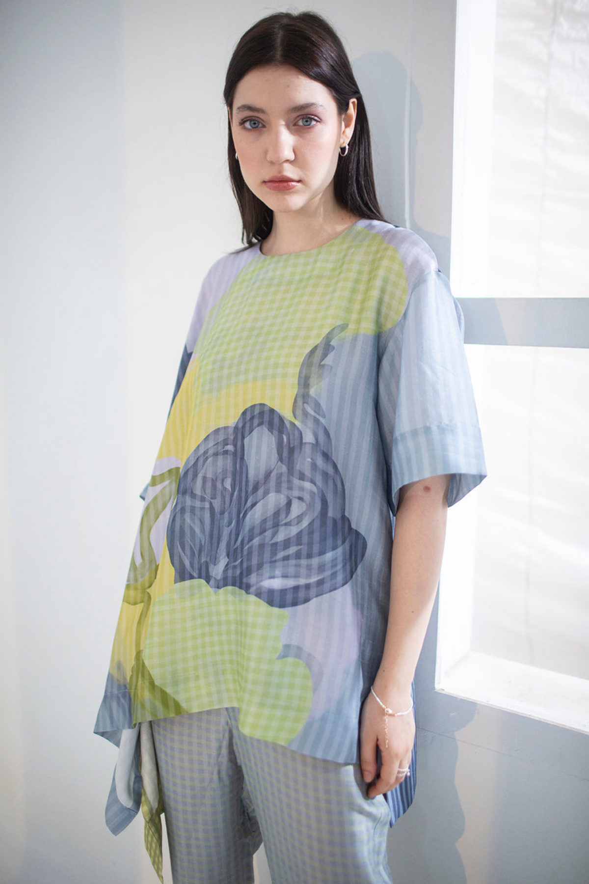 Abstract Geometric Dupion Silk In Bluetunics Set