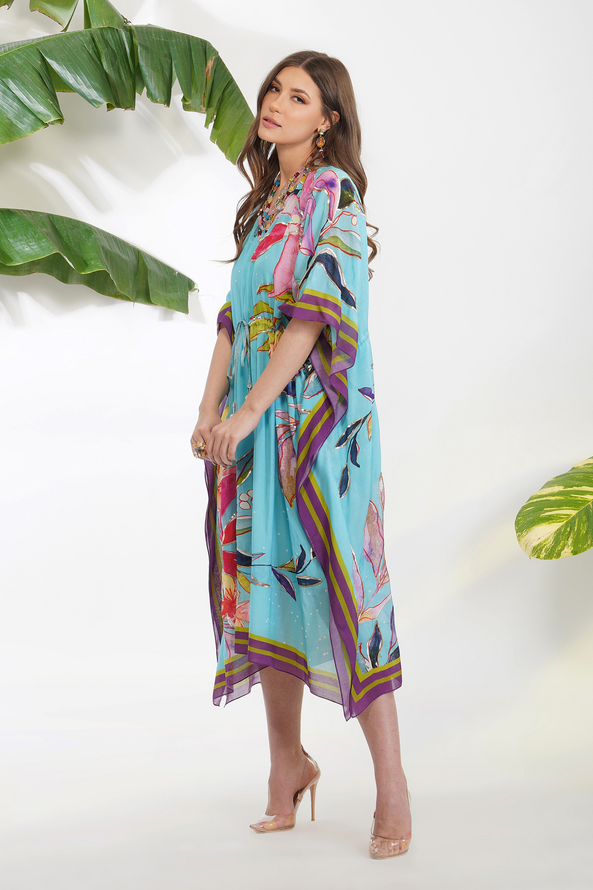 Tropical Leaf Print Kaftan