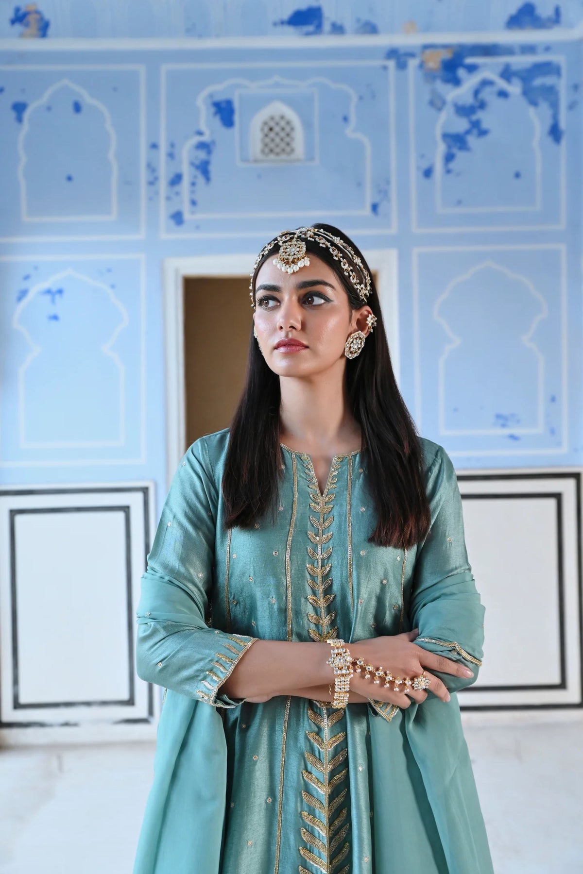 Turquoise Blue Embroidered Kurta Set