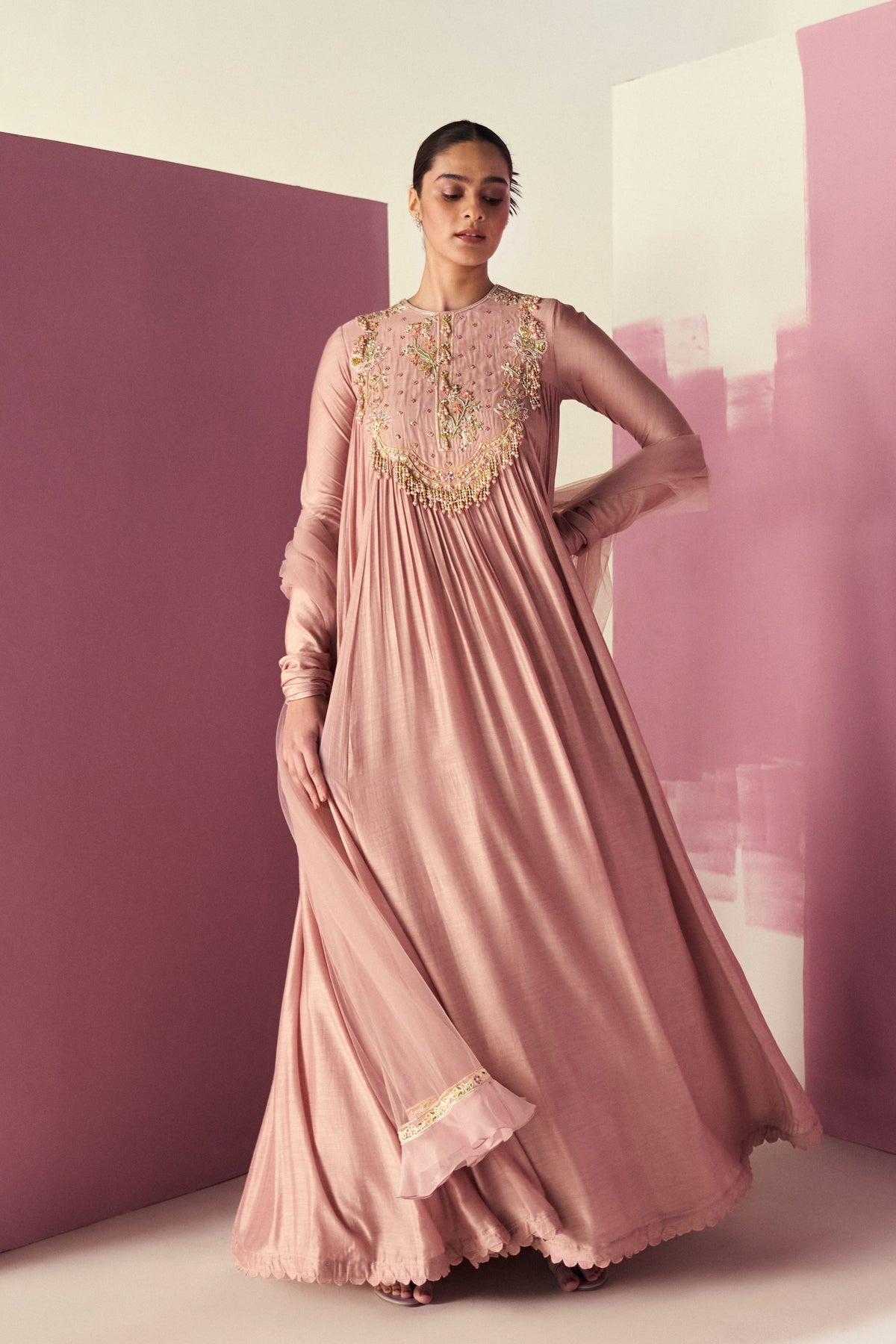 Jaajim Dusky Pink Anarkali Set