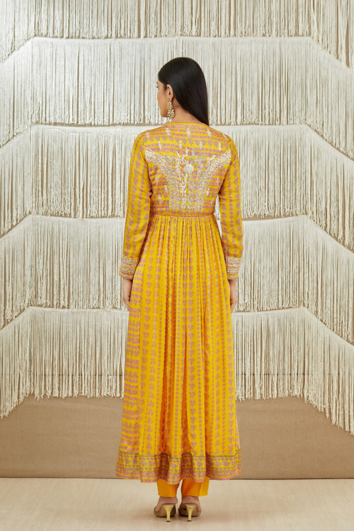 Mustard zardozi embroidered anarkali set