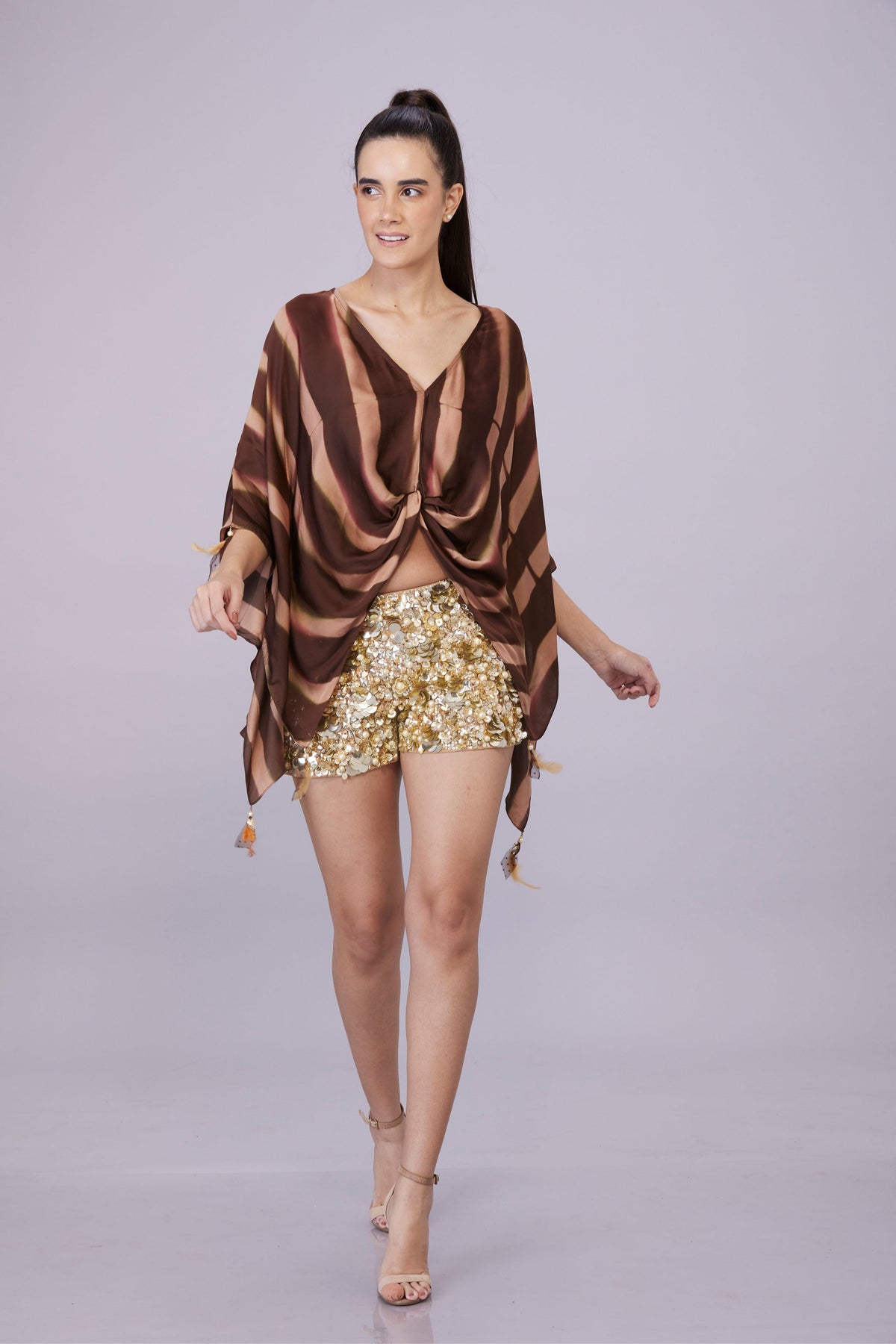 Brown Tye Dye Plain Kaftan