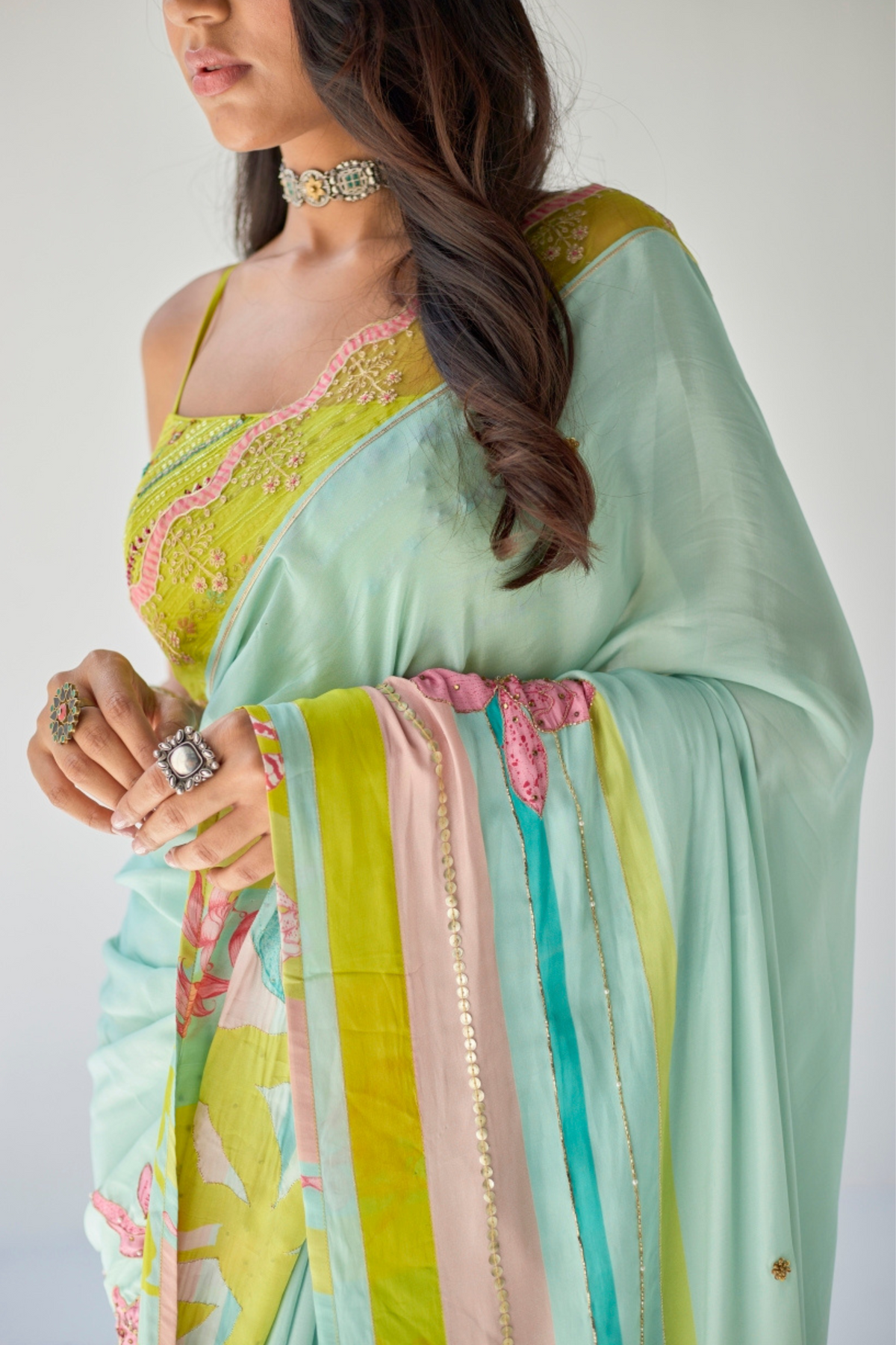 Powder Blue Orchid Sari