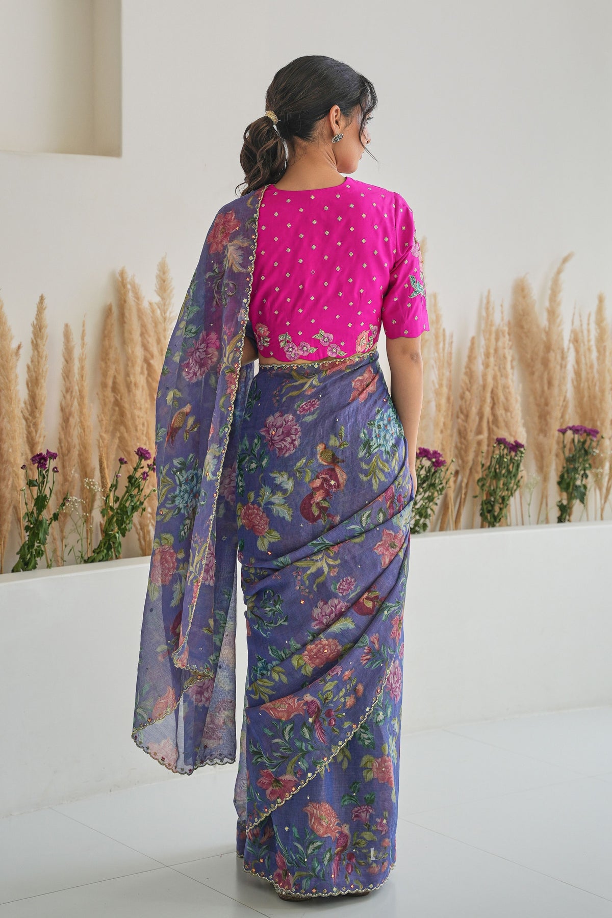 Fiza Tissue Saree Feeha Blouse in Purple