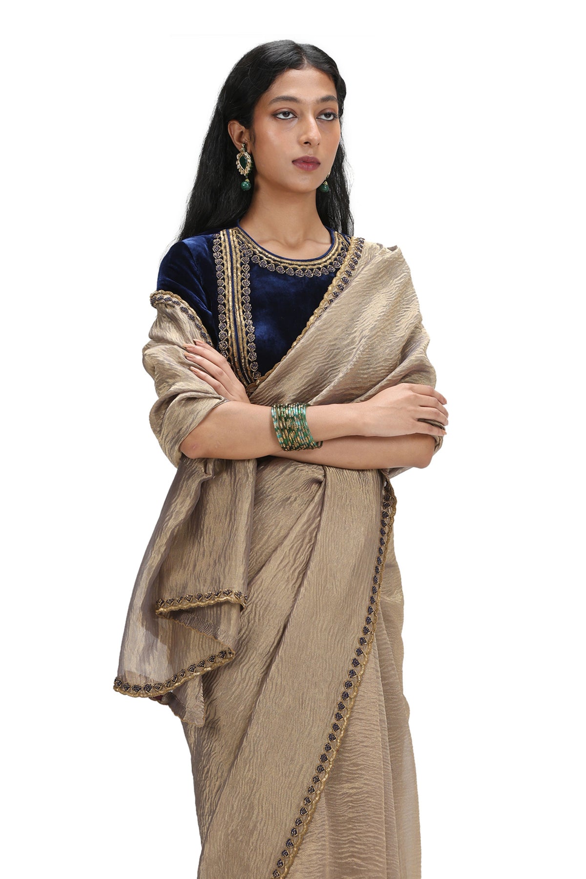 Shanta Metallic Grey Saree Set