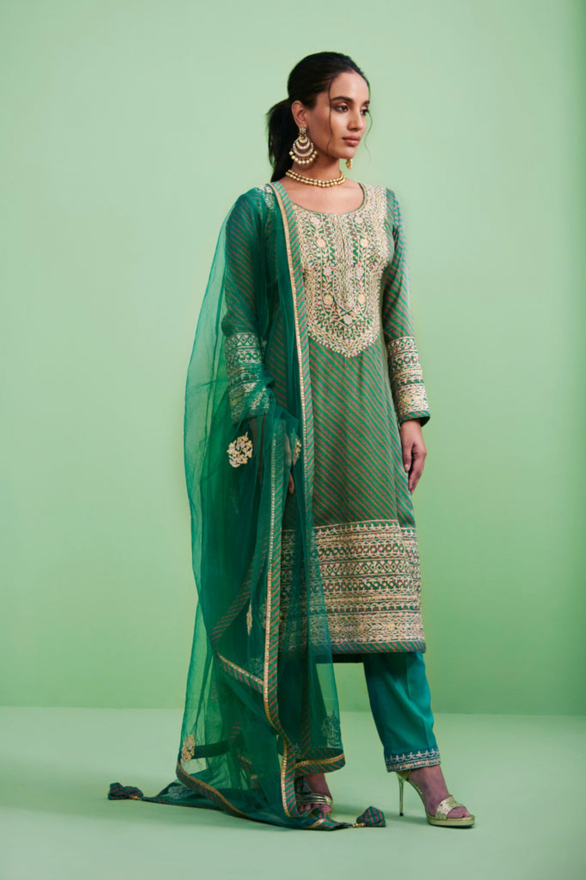 Green gota embroidery kurta set