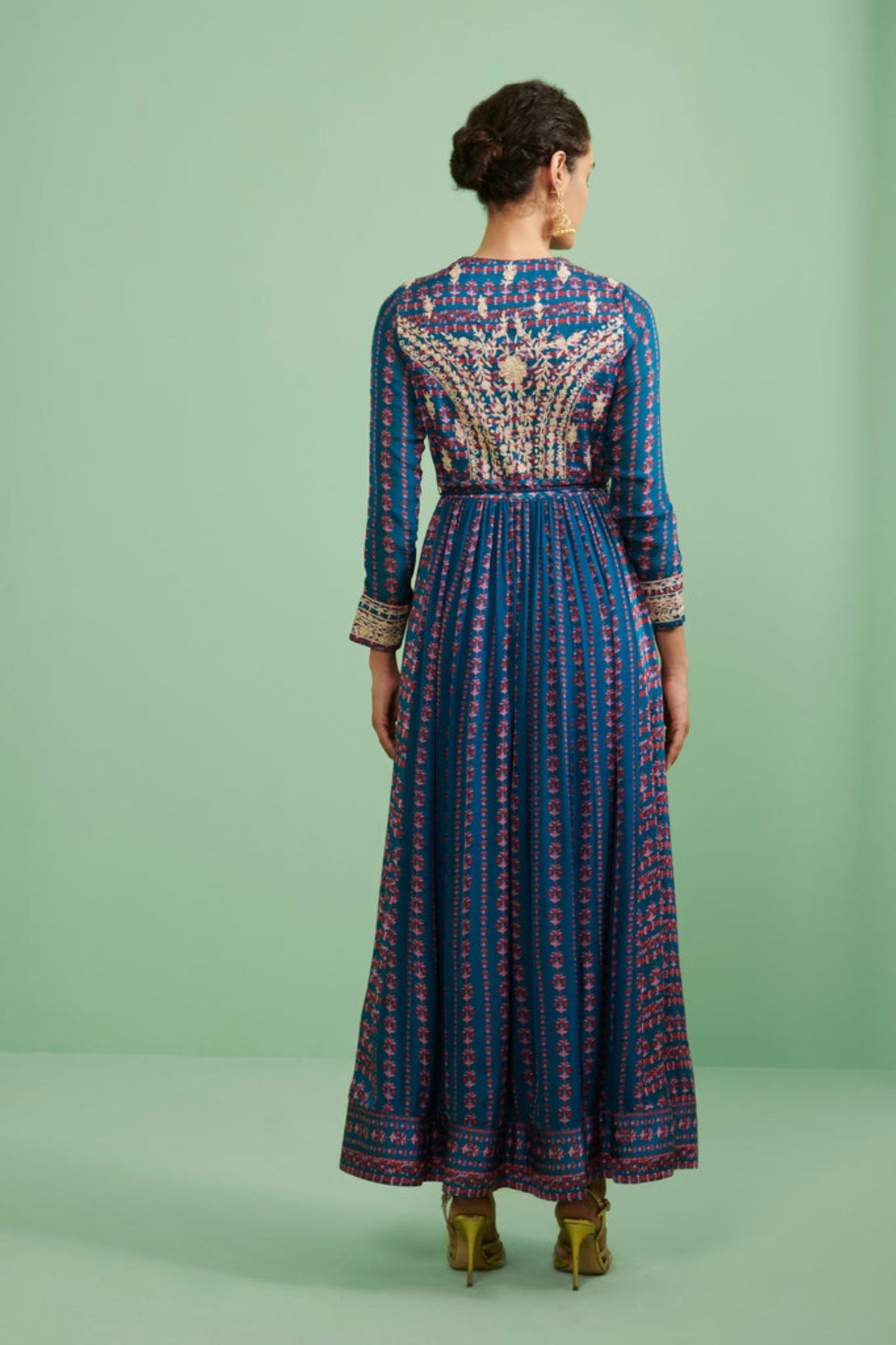 Blue embroidered anarkali set