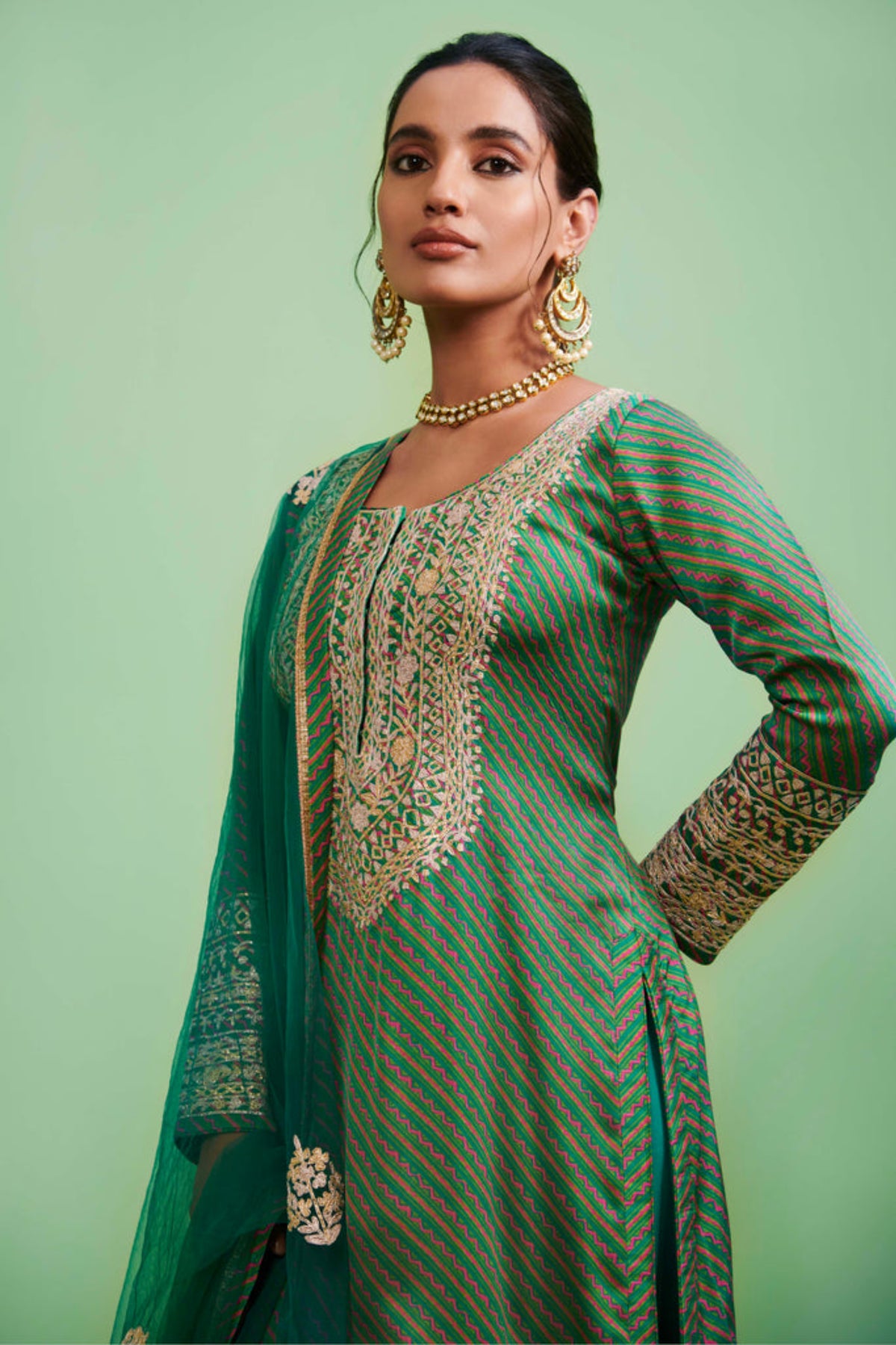 Green gota embroidery kurta set