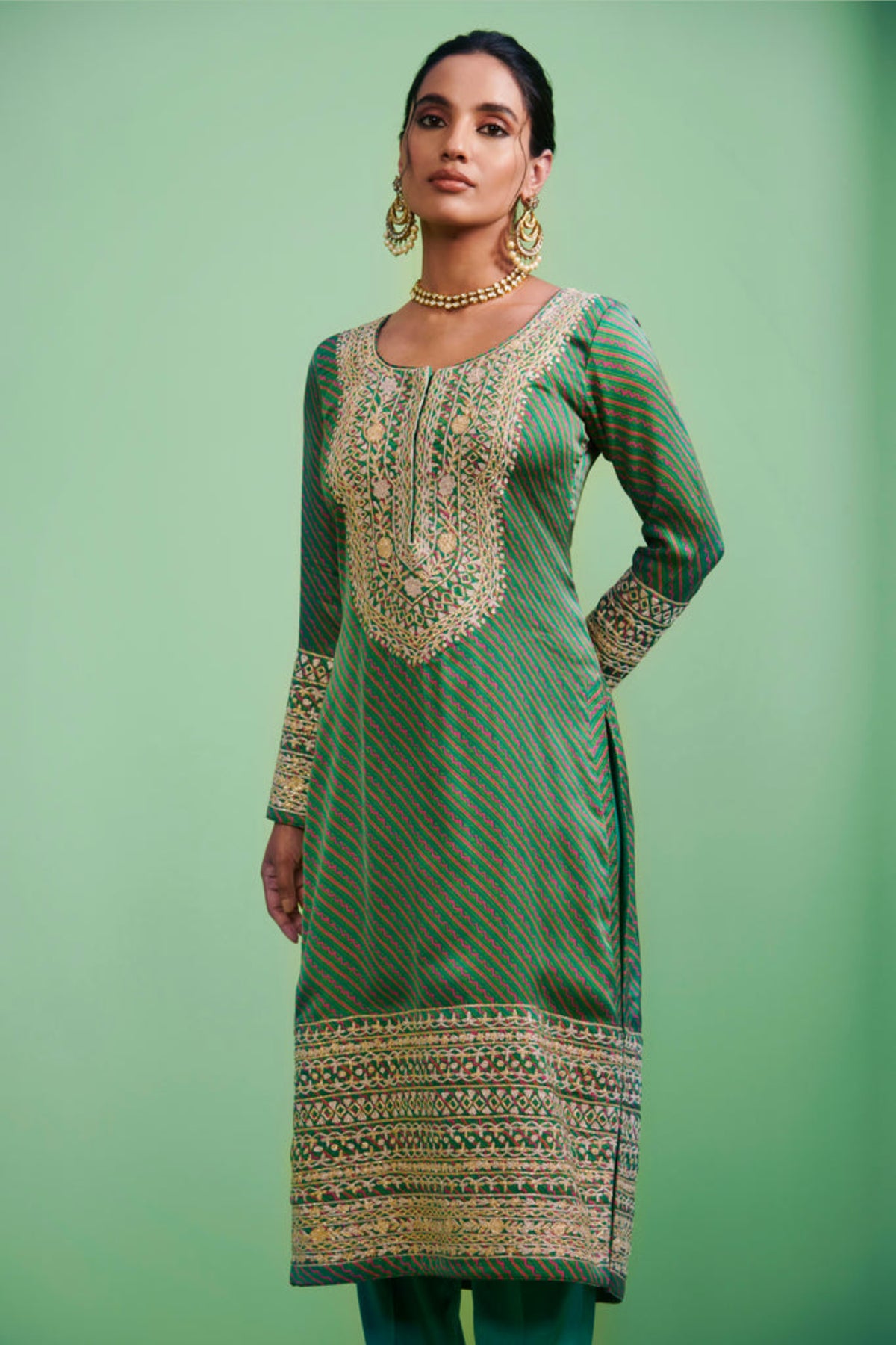 Green gota embroidery kurta set