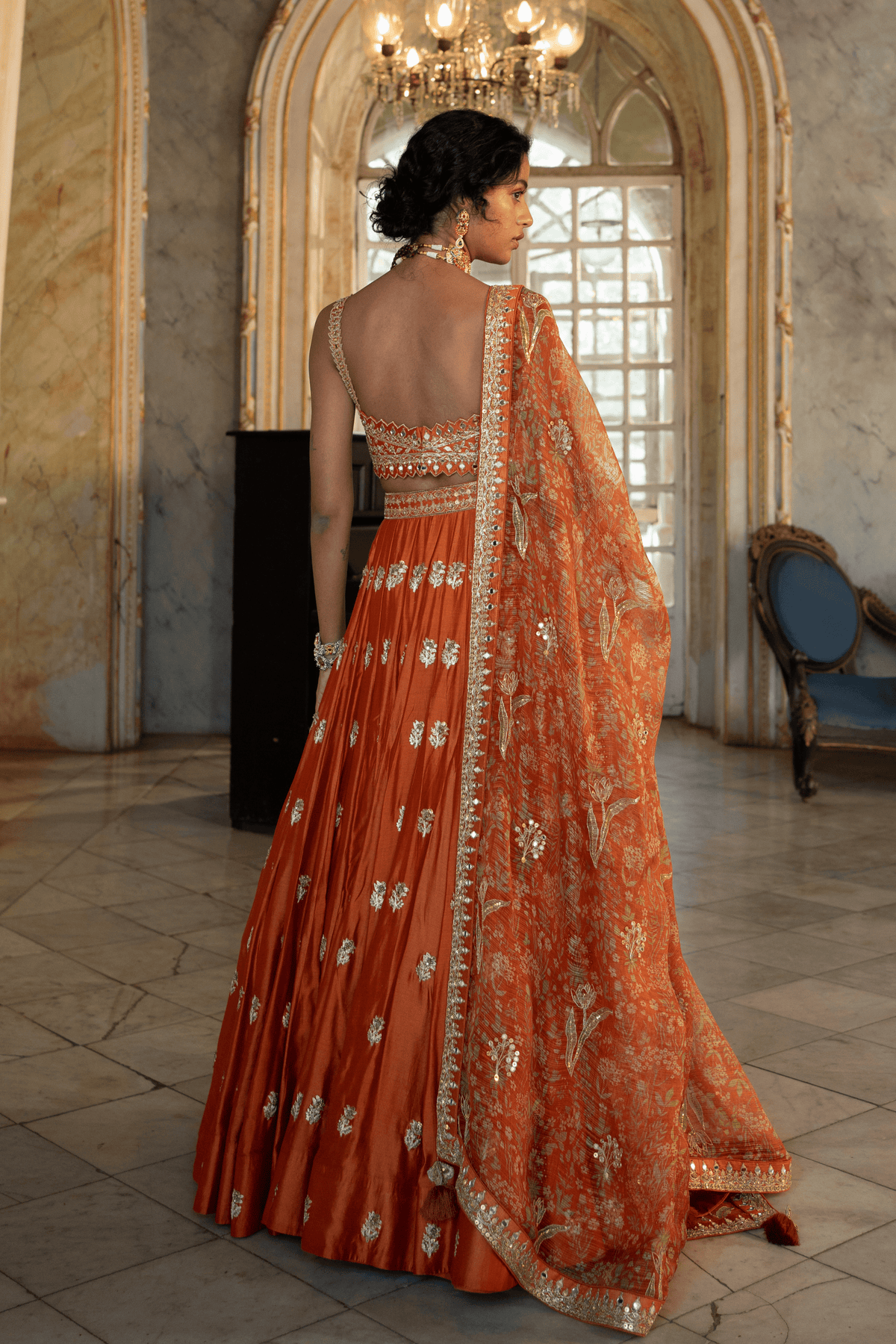 Orange Buti Embroidered Lehenga Set