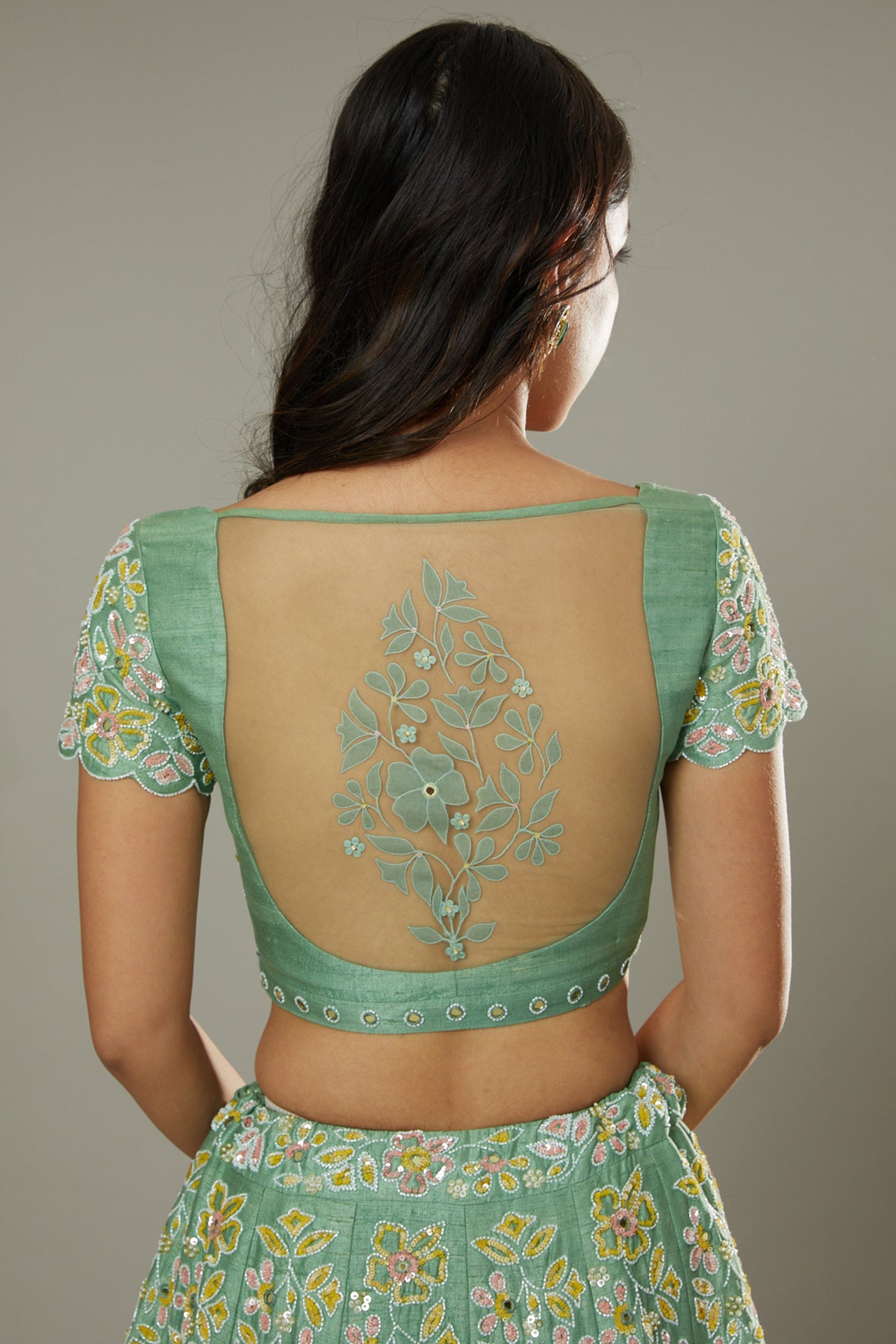 Green Apple Raw Silk Lehenga Set