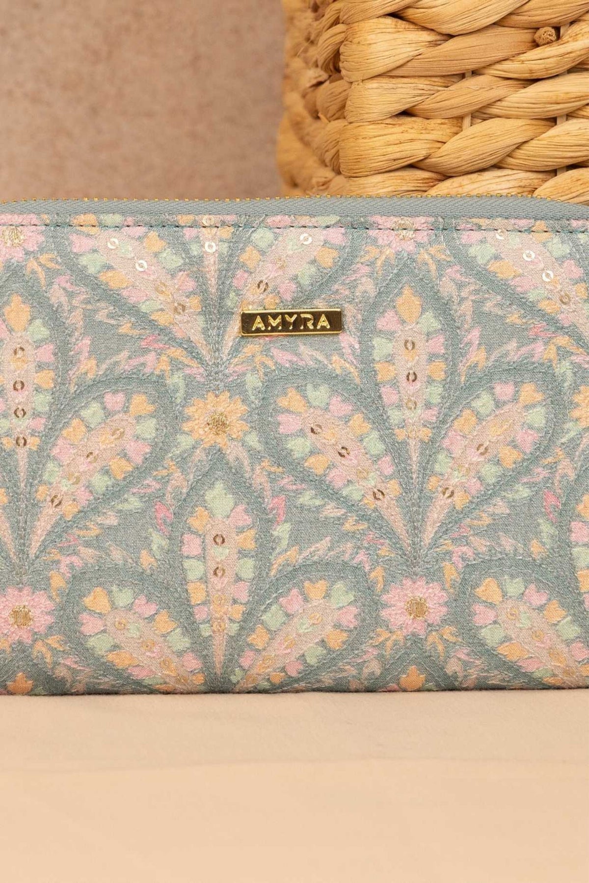 Powder Blue Nyraa Embroidered Wallet