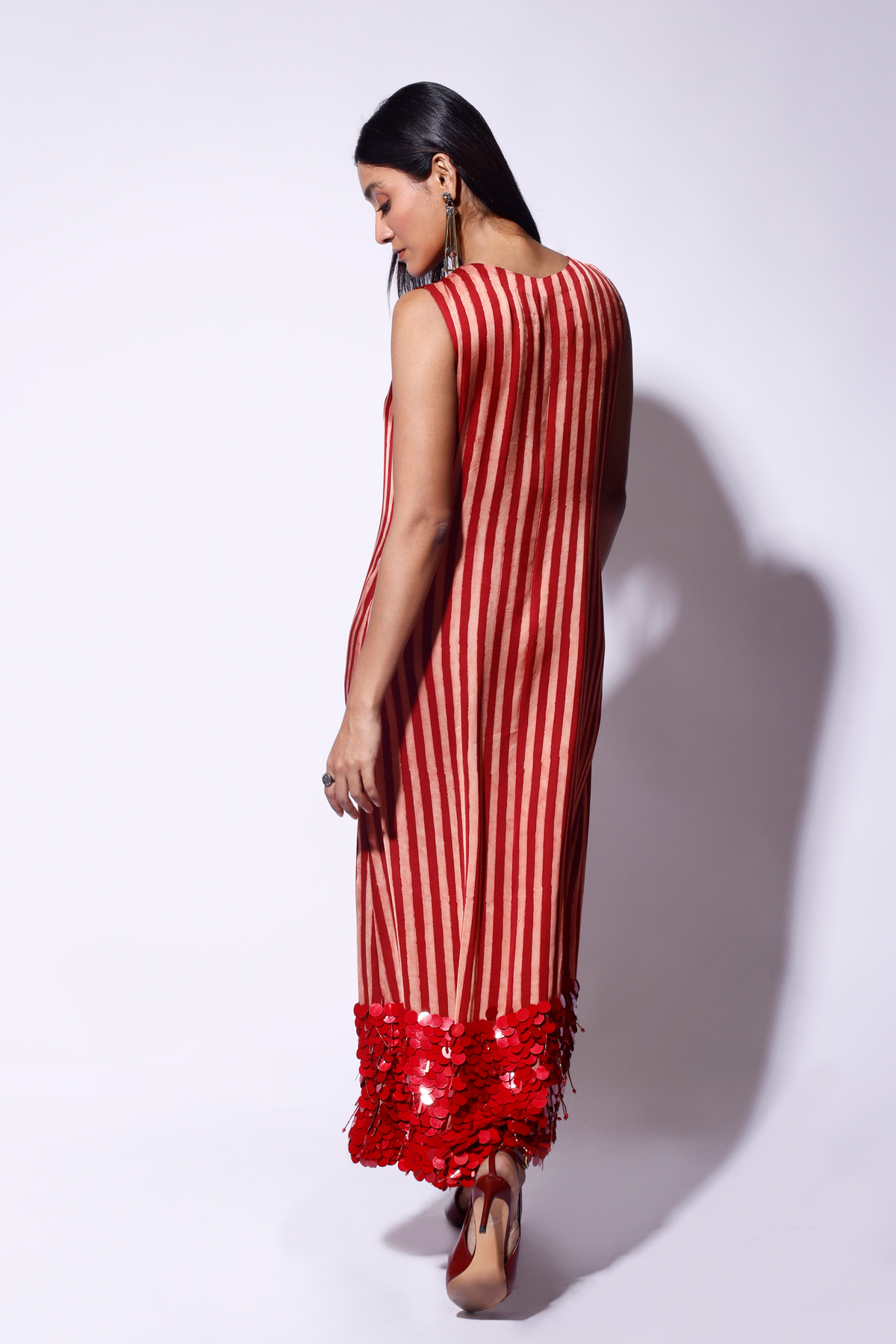 Red White Sequined Midi